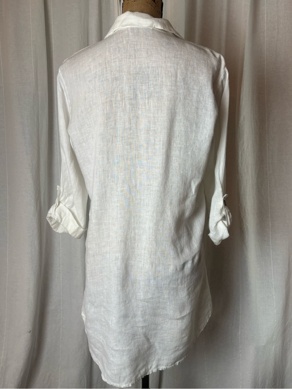 Viola Borghi Women's White Top 100% Linen Button Down 3/4 Sleeves Tunic Size S - Picture 2 of 6